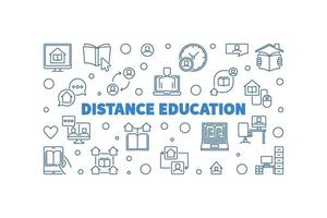 illustration horizontale du contour vectoriel de l'éducation à distance