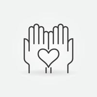 coeur dans l'icône linéaire des mains. symbole de ligne vecteur gentillesse