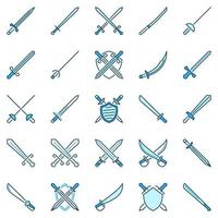 icônes créatives d'épée. vecteur, croisé, épées, et, boucliers, signes vecteur