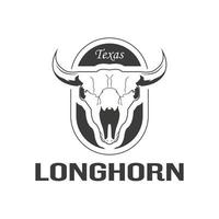 vache rétro texas longhorn, création de logo d'étiquette de ferme de vache de pays de l'ouest. symbole de vecteur de conception cool