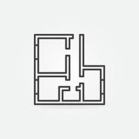 icône de ligne de concept de vecteur de plan de maison ou d'appartement