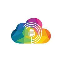 conception de logo de podcast et de nuage. microphone de table de studio avec design d'icône de diffusion. vecteur