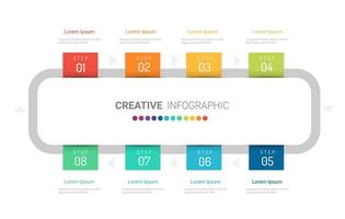 infographie rectangle rond avec 8 étiquettes colorées vecteur