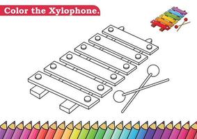 page de coloriage pour l'illustration vectorielle de xylophone. pages de coloriage pour les enfants de la maternelle feuille de travail avec dessin animé mignon xylophone. xylophone isolé sur fond blanc pour les livres de couleur. vecteur