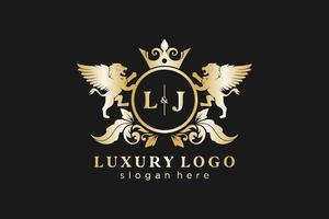 modèle initial de logo de luxe lj lettre lion royal dans l'art vectoriel pour le restaurant, la royauté, la boutique, le café, l'hôtel, l'héraldique, les bijoux, la mode et d'autres illustrations vectorielles.