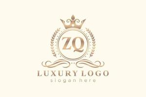 modèle initial de logo de luxe royal de lettre zq dans l'art vectoriel pour le restaurant, la royauté, la boutique, le café, l'hôtel, l'héraldique, les bijoux, la mode et d'autres illustrations vectorielles.