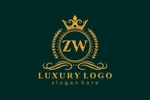 modèle initial de logo de luxe royal de lettre zw dans l'art vectoriel pour le restaurant, la royauté, la boutique, le café, l'hôtel, l'héraldique, les bijoux, la mode et d'autres illustrations vectorielles.