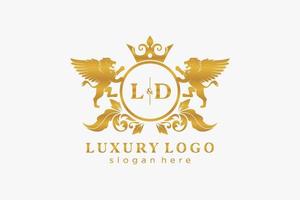 modèle initial de logo de luxe ld lettre lion royal dans l'art vectoriel pour le restaurant, la royauté, la boutique, le café, l'hôtel, l'héraldique, les bijoux, la mode et d'autres illustrations vectorielles.