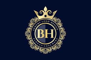bh lettre initiale or calligraphique féminin floral monogramme héraldique dessiné à la main antique vintage style luxe logo design prime vecteur