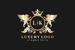 modèle de logo de luxe royal lion lettre initiale lk dans l'art vectoriel pour le restaurant, la royauté, la boutique, le café, l'hôtel, l'héraldique, les bijoux, la mode et d'autres illustrations vectorielles.