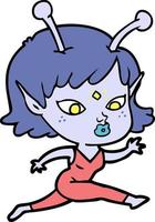 doodle personnage dessin animé femme extraterrestre vecteur