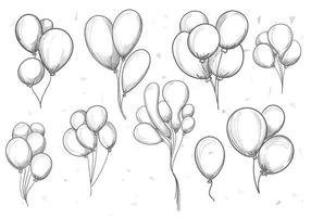 ensemble de ballons d'anniversaire dessinés à la main vecteur