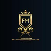 fm lettre initiale avec modèle royal.élégant avec vecteur de logo couronne, illustration vectorielle de lettrage créatif logo.