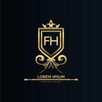 fh lettre initiale avec modèle royal.élégant avec vecteur de logo de couronne, illustration vectorielle de lettrage créatif logo.