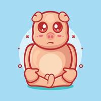 mascotte de personnage animal cochon kawaii avec expression triste dessin animé isolé dans un style plat vecteur