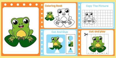 pack de feuilles de calcul pour les enfants avec le vecteur grenouille. livre d'étude pour enfants