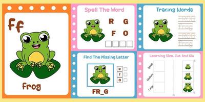 pack de feuilles de calcul pour les enfants avec le vecteur grenouille. livre d'étude pour enfants