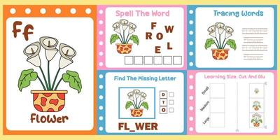 pack de feuilles de calcul pour les enfants avec vecteur de fleur. livre d'étude pour enfants