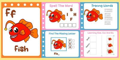 pack de feuilles de calcul pour les enfants avec vecteur de poisson. livre d'étude pour enfants