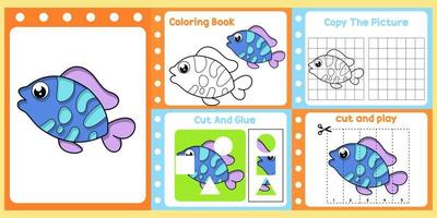 pack de feuilles de calcul pour les enfants avec vecteur de poisson. livre d'étude pour enfants