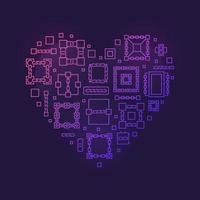 bannière de forme de coeur coloré de contour de blockchain de vecteur