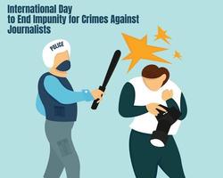illustration graphique vectoriel d'un policier bat un journaliste, parfait pour la journée internationale, mettre fin à l'impunité pour les crimes contre les journalistes, célébrer, carte de voeux, etc.