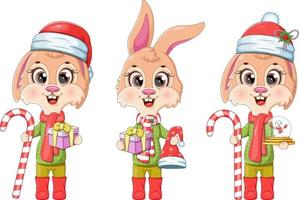 lapins de dessin animé. collection noël et nouvel an vecteur