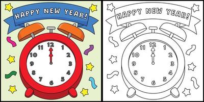 bonne année horloge coloriage illustration vecteur