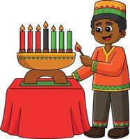 kwanzaa garçon éclairage kinara dessin animé clipart vecteur