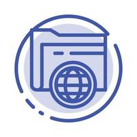 stockage de dossier fie globe icône de ligne en pointillé bleu vecteur