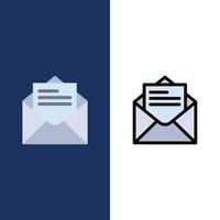 e-mail message texte icônes plat et ligne remplie icône ensemble vecteur fond bleu