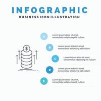 icône de ligne de pièces de monnaie de transfert de paquet d'argent avec fond d'infographie de présentation en 5 étapes vecteur