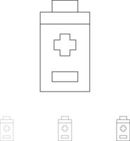 batterie moins plus jeu d'icônes de ligne noire audacieuse et mince vecteur