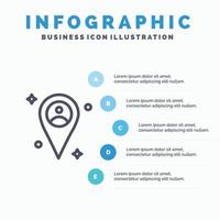 carte de localisation icône de ligne homme avec 5 étapes présentation infographie fond vecteur