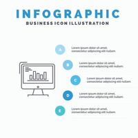 analyse graphique business ordinateur schéma marketing tendances ligne icône avec 5 étapes présentation infog vecteur