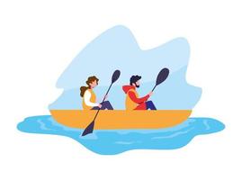 jeune couple en canoë sport extrême vecteur