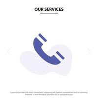 nos services interface d'appel téléphone ui icône de glyphe solide modèle de carte web vecteur