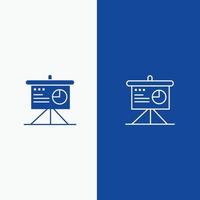 panneau d'analyse de présentation secteur d'activité et icône solide de glyphe ligne de bannière bleue et icône solide de glyphe vecteur