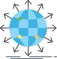 globe réseau flèche nouvelles dans le monde entier plat couleur icône vecteur