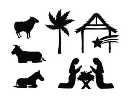 la nativité de jésus silhouette icon set vecteur