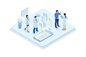 patients recevant une ordonnance numérique. concept de télémédecine et d'e-santé, illustration moderne de vecteur isométrique