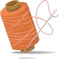 illustration vectorielle d'une bobine de fil orange et d'une aiguille à coudre. vecteur
