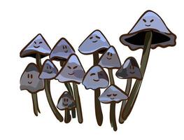 famille de champignons sur fond blanc. champignon de chapeau d'encre. style bande dessinée. vecteur