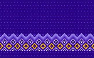 motif ethnique pixel, fond de broderie vectorielle, motif traditionnel en zigzag violet et jaune vecteur