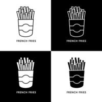 logo frites. illustration de nourriture et de boisson. symbole d'icône de collation de pommes de terre vecteur