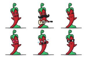 bundle set illustration d'un personnage de chili mignon avec une expression différente vecteur