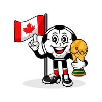 mascotte, dessin animé, football, canada, drapeau, à, trophée, vainqueur mondial vecteur