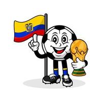 mascotte, dessin animé, football, equateur, drapeau, à, trophée, vainqueur mondial vecteur