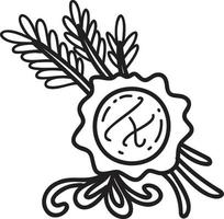 sceau de cire dessiné à la main avec illustration de plantes boho vecteur