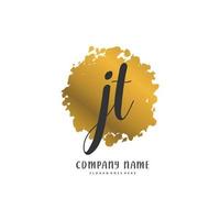 jt écriture manuscrite initiale et création de logo de signature avec cercle. beau design logo manuscrit pour la mode, l'équipe, le mariage, le logo de luxe. vecteur